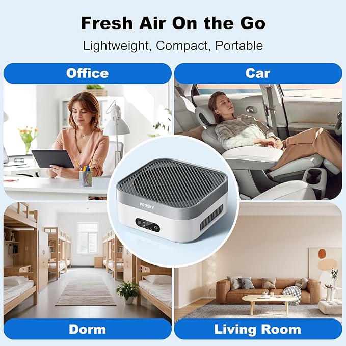 Air Purifiers for Home, H13 True HEPA Filter Captures Smoke Odor Pet Dander, Portable Quiet Car Air Purifier for RV/Desk/Bedroom/Office, Covers up to 600 Ft², Timer - 1 Filter