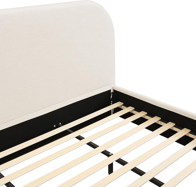 Christopher Knight Home Lanet Linen Upholstered Queen Size Bed Frame with Headboard, Modern Queen Bed Frame and Headboard, Wooden Slats Support, Easy Assembly, No Box Spring Needed, Beige