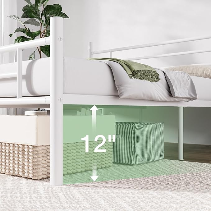 Novilla Full Size Bed Frame with Headboard and Footboard, 14 Inch Metal Platform Bed Frame with Under Bed Storage, No Box Spring Needed, Strong Metal Slats Support, White