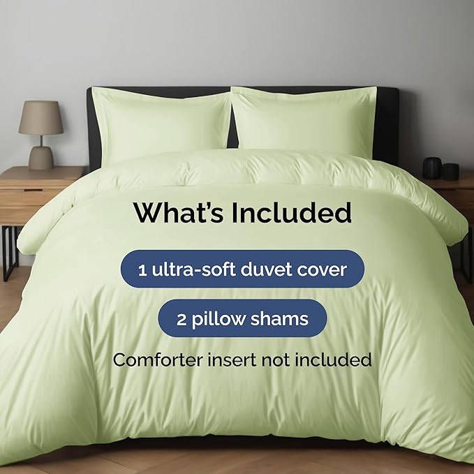 Duvet Cover King Size Set - Extra Soft King Duvet Cover 104" x 90" with 2 Pillow Shams - Hotel Luxury, Easy Care & Fade Free with Zipper Closures & Ties - Comfy, Cozy & Breathable (Light Sage Green)