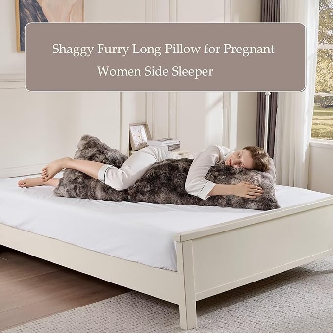 Luxury Shaggy Faux Fur Body Pillow,Fluffy Bed Pillow with Zipper Closure,Soft Decorative Plush Full Long Pillows,Fuzzy Hug Pillow for Living Room Side Sleeper & Pregnancy 20"x54" Tie-dye Gray