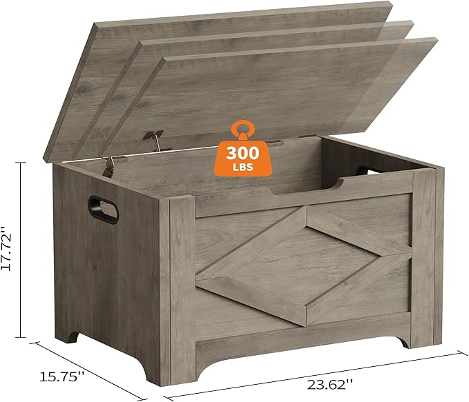 GarveeHome 23.6 in Storage Chest, Wooden Storage Bench with Safety Hinge, Easy Assembly, Large Shoe Bench for Entryway, Living Room, Bedroom