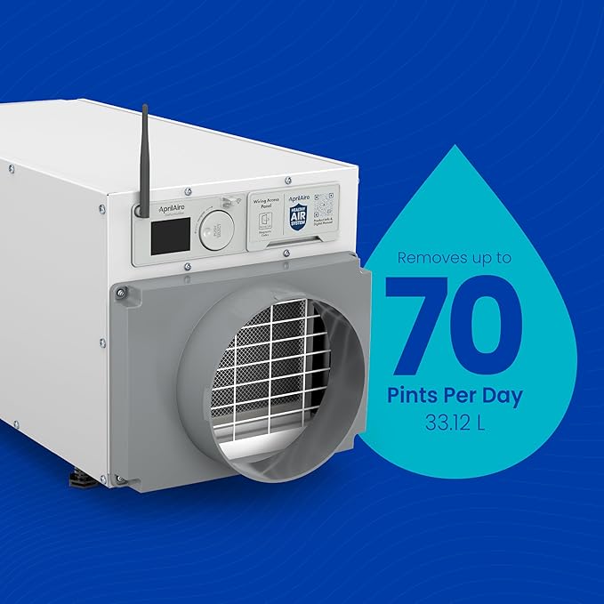 AprilAire E070W Smart Wi-Fi Crawl Space Dehumidifier, 70-Pint Commercial Whole-House Dehumidifier for Basement, Crawlspace & Home up to 2,200 Sq. Ft. with Pump, Drain Hose, Hanging Kit, MERV 11 Filter