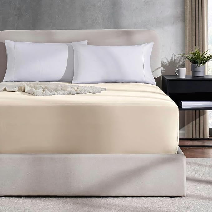 Nestl 4 Pack Linen Fitted Sheet Extra Deep Pocket, Hotel Luxury FullFitted Sheet Only Easily Fits 18 to 24 Inch Mattress, Super Soft, Wrinkle-Free and Breathable with Corner Straps