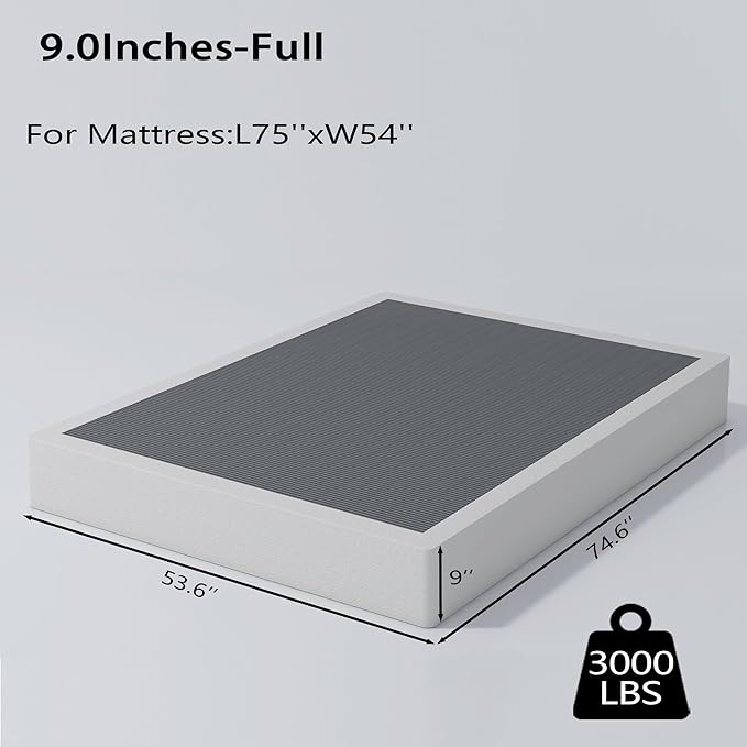 ALDRICH Box Springs Full 9 Inch, Heavy Duty Metal Frame Mattress Foundation with Easy Clean Cover, Noise Free, Easy Assembly
