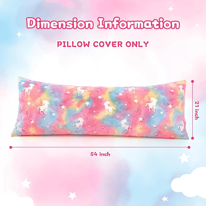 Cloele Body Pillow Cover Glow in The Dark Long Pillow Cases Full Length Pillow Case - 21x54 inches Unicorns Ultra Soft Body Pillowcase for Kids Girls Decorative Body Pillow Pillowcases(Only Cover)