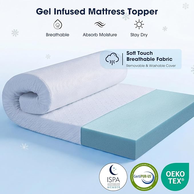 VALUXE 3 Inch Gel Memory Foam Mattress Topper Twin XL Size High Density Cooling Pad Pressure Relief Bed Topper (with Removable & Washable Bamboo Cover)