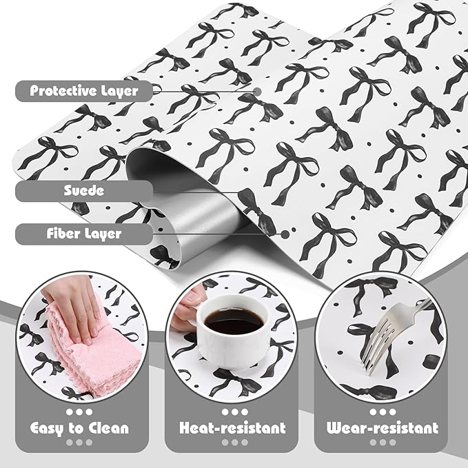 Teenyyou Coquette Bow Makeup Mat for Vanity Top Protector Graduation Gift Dual Side Leather Desk Mouse Pad Girly Waterproof Nonstick Dressing Accessories for Women Home Office(Black,15.7"x31.5")