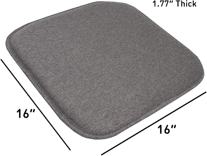 Sweet Home Collection Chair Cushion Memory Foam Pads Honeycomb Pattern Slip Non Skid Rubber Back Rounded Square 16" x 16" Seat Cover, 2 Pack, Charlotte Gray