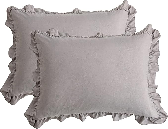 Cute Pillowcases Light Gray Pillow Shams Gray Ruffle Queen Pillowcases Set of 2 Shabby Chic Fringe Decor Pillow Cover 2 Pack (Queen (20''x30''), Light Grey)