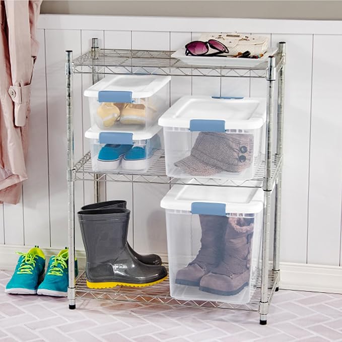 Sterilite 12-Pack Latching Box, Under Bed Storage Bins with Lids, Clear Plastic, 25 Quart - Heavy-Duty Organizing Containers for Closet, Bathroom, and Office
