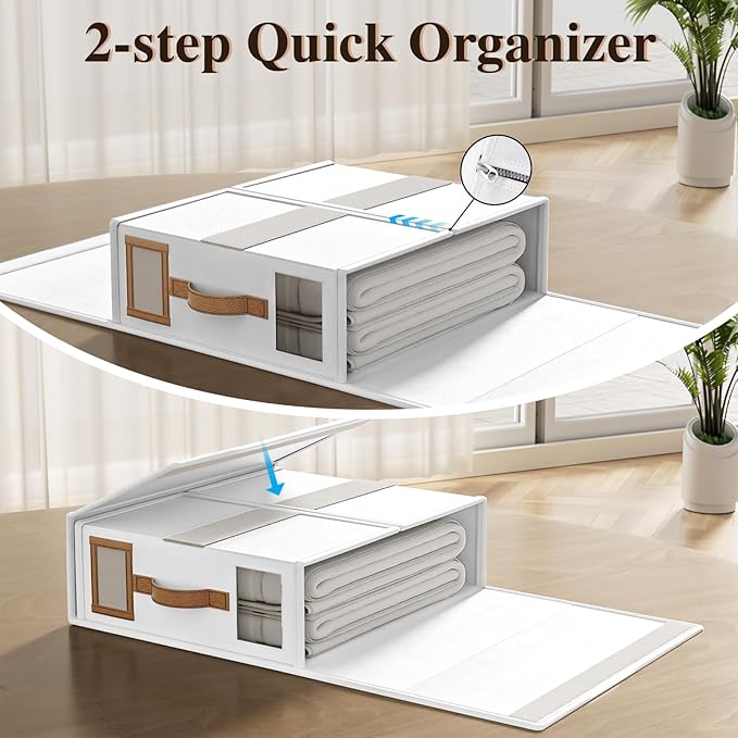 4 Pack Foldable Bed Sheets Set Organizers and Storage(King & Queen Size),Linen Fabric Closet Organizers with Window,Folding Bedding Storage Box for Bedsheets and Pillow Cube Organizer-White