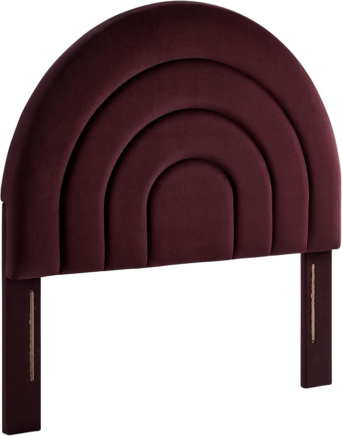 Modway Solana Soft Arch Shaped Round Twin Headboard in Mulberry – Upholstered Headboard – Stain-Resistant Performance Velvet Headboard for Twin Beds