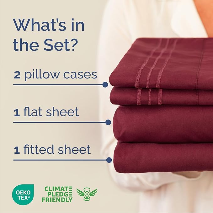 Cal King Size 4 Piece Sheet Set - Comfy Breathable & Cooling Sheets - Hotel Luxury Bed Sheets for Women & Men - Deep Pockets, Easy-Fit, Soft and Wrinkle Free Sheets - Burgundy Oeko-Tex Bed Sheet Set