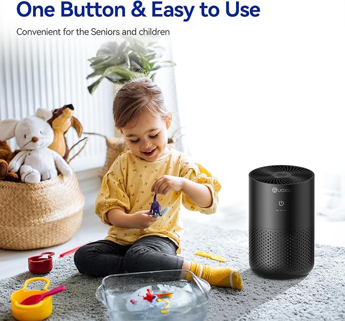 Aucleia Air Purifiers for Bedroom Home with H13 True HEPA Filter, 20dB Quiet Air Cleaner for Pets Hair Dander Odor, Smoke Dust Pollen, Aromatherapy Function, Black