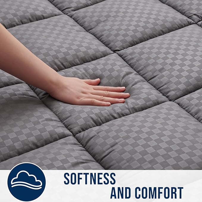 OLANLY King Quilted Fitted Mattress Pad, Elastic Fitted Mattress Topper, Cooling Soft Mattress Cover Stretches up to 21 Inches Deep, Machine Washable Mattress Protector (78x80 inch, Dark Grey)