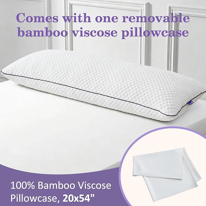 HOMELAB Cooling Adjustable Body Pillow (20x54) with White Bamboo Viscose Pillowcase Bundle, Full Body Support for Side Sleepers, Back, Hip & Knee Comfort, Shredded Memory Foam & Washable Cover