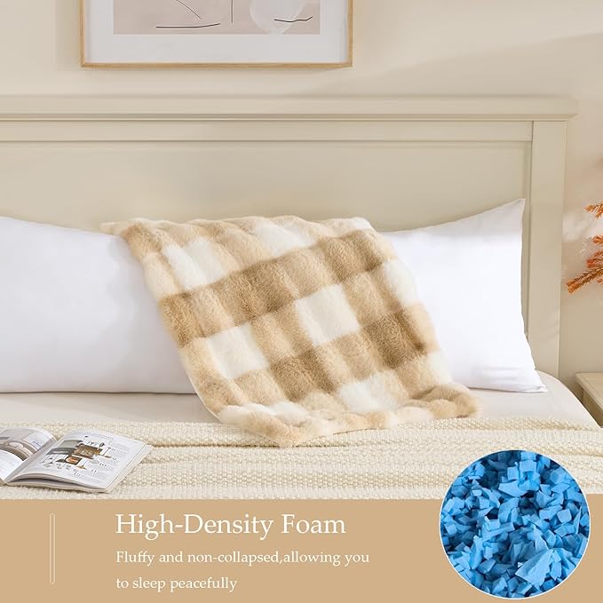 Luxury Shaggy Faux Fur Body Pillow,Fluffy Bed Pillow with Zipper Closure,Soft Decorative Plush Full Long Pillows,Fuzzy Hug Pillow for Living Room Side Sleeper & Pregnancy 20"x54" Cream and Camel