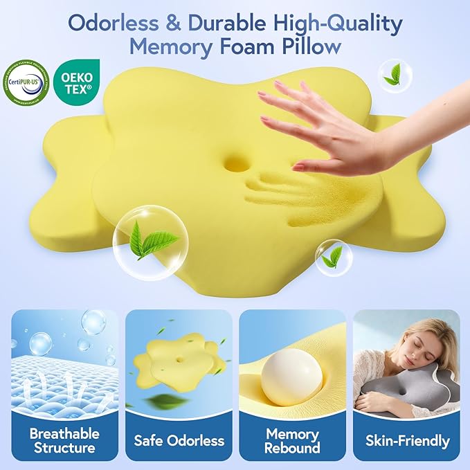 Sleep Apnea Pillow for Side Sleepers, Cervical Neck Pillow for Neck Pain Relief, Ergonomic Contour Memory Foam Pillow with Cooling Washable Cover for Back, Side & Stomach Sleepers