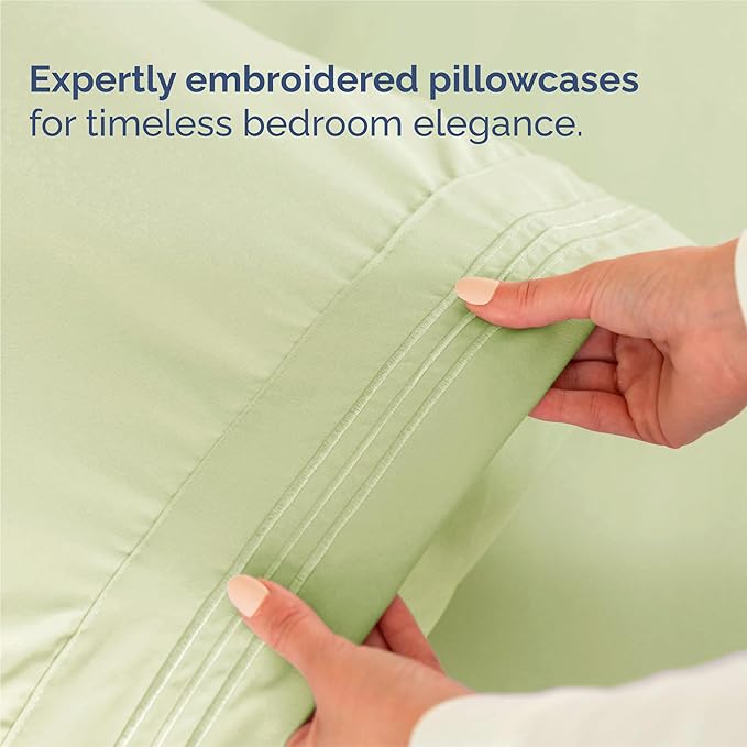King Size 4 Piece Sheet Set - Comfy Breathable & Cooling Sheets - Hotel Luxury Bed Sheets for Women & Men - Deep Pockets, Easy-Fit, Soft & Wrinkle Free Sheets - Light Sage Green Oeko-Tex Bed Sheet Set