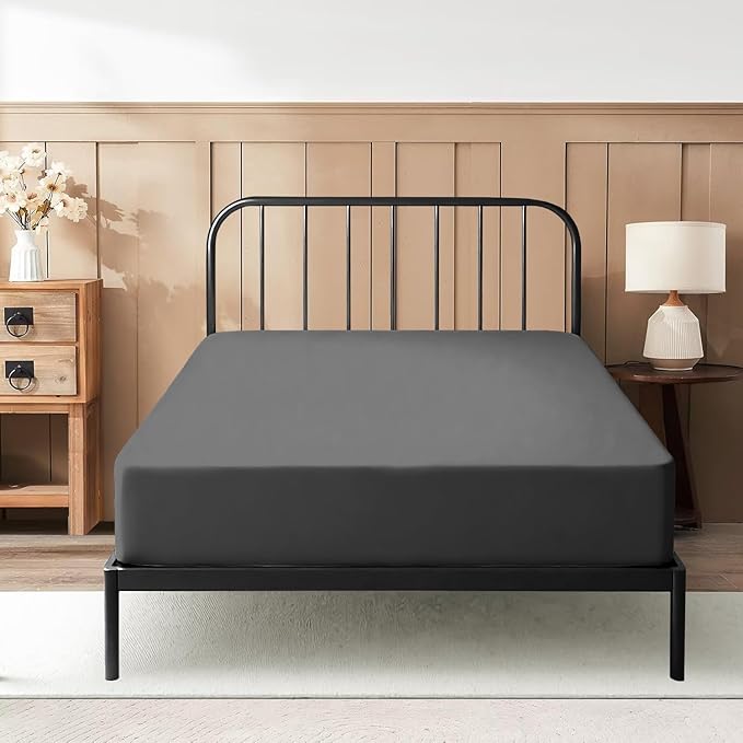 Twin XL Fitted Sheet 39 x 80 Inches 12" Deep Pocket 100% Egyptian Cotton 600 Thread Count Snug Fit for Trifold Mattress, Narrow Twin, Camp Bunk, Guest Bed, Army Cot Soft & Breathable – Dark Grey