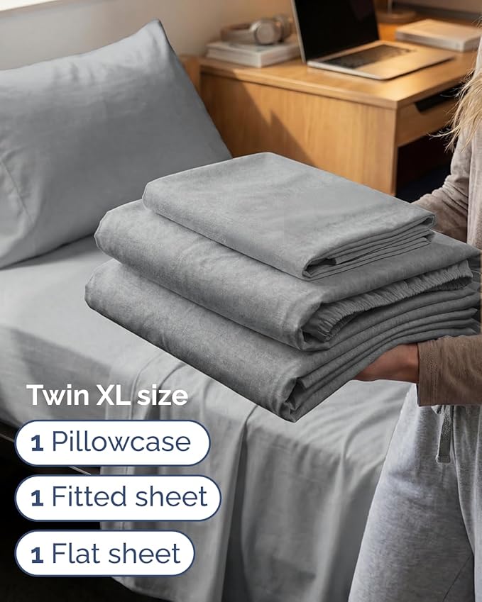 Twin XL Size 3 Piece Sheet Set - Comfy Breathable & Cooling Sheets - Hotel Luxury Bed Sheets for Women & Men - Deep Pockets, Easy-Fit, Soft & Wrinkle Free Sheets - Heathered Grey Oeko-Tex Bed Sheets