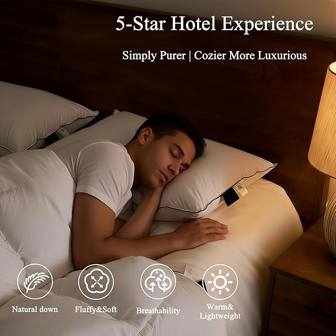 Bed Pillows, Luxury Hotel Collection White Premium DownPillow for Sleeping, 650 Fill Power,100% Cotton Fabric, Soft Support, Down Surrounded Pillow for Side and Back Sleepers, Stomach Sleepers