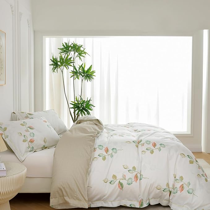 OAITE Duvet Cover Set Twin Size Floral Pattern Ultra Soft 100% Cotton Duvet Cover Sets 3-PC, Breathable Duvet Cover with Zipper Closure & Corner Ties(2 Pillow Shams,1 Duvet Cover)