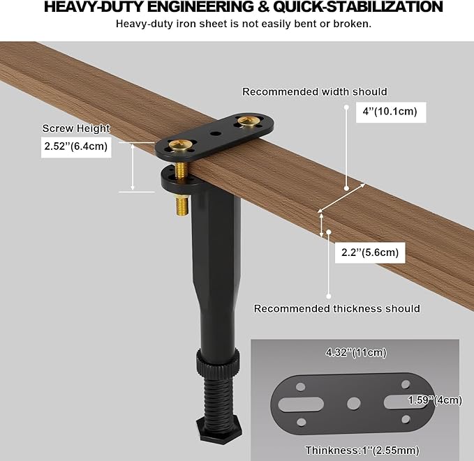 Yuleimy Adjustable Bed Center Support Legs (7.7"-13.3"), 3-in-1 Clamp-On (No Drill) & Screw-In Bed Slats Support, Heavy Duty Rust-Proof Polymer Replacement Legs for Queen King Metal/Wood Frame, 6 Pack