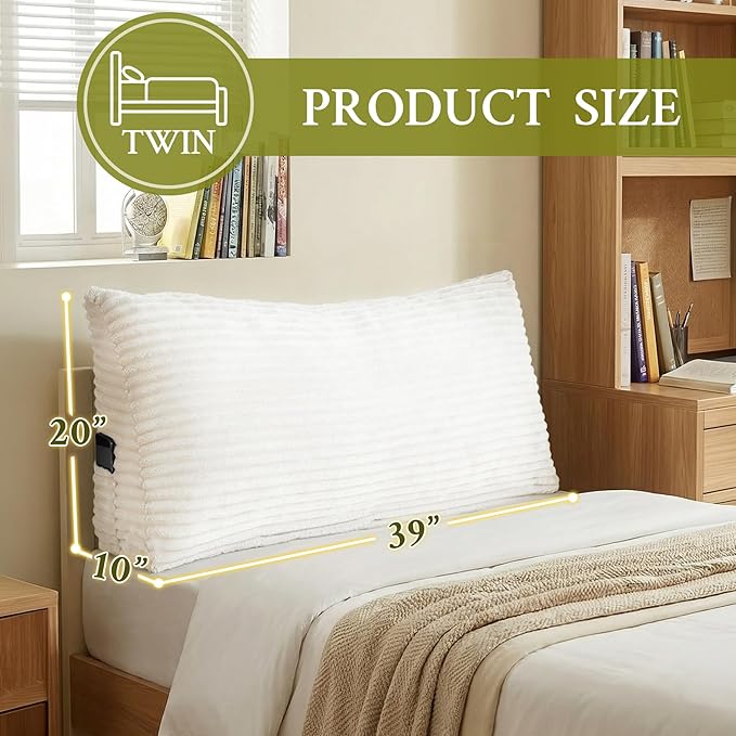 Headboard Pillow Twin, Headboard Wedge Pillow, Back Rest Pillows for Sitting, Reading, Working, Triangle Pillow with Removable Cover, Daybed Pillows for Bed Dorm Sofa, White