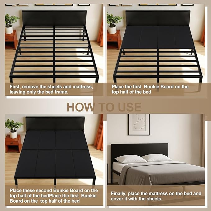 10mm Bunkie Board Queen Size 60 x 80'' Heavy Duty bunkie board queen Moisture Resistant Sleeper Sofa Support Under Mattress for Metal Frame Low Profile Bed Support, Platform Bed and Couch(Black)
