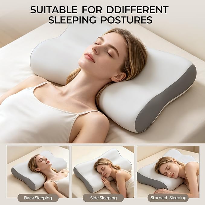 Polovo Cervical Neck Pillow for Pain Relief - Ergonomic Side Sleeper Pillow for Deep Sleep, Contour Memory Foam Pillows for Sleeping Bed Pillow for Side Back Stomach Sleepers with Cooling Pillowcase
