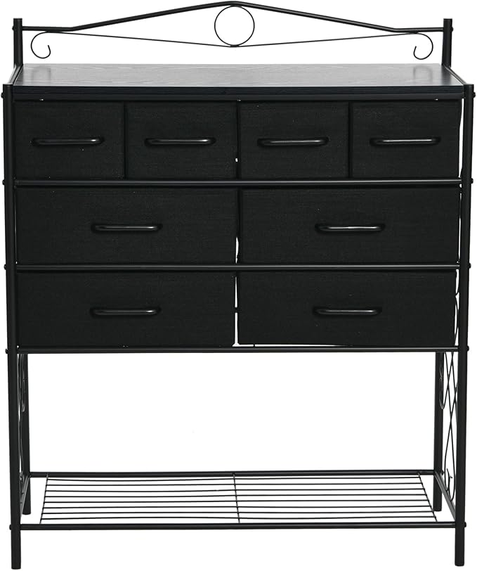 Household Essentials Black Oak & Iron Apothecary 8-Drawer Sideboard
