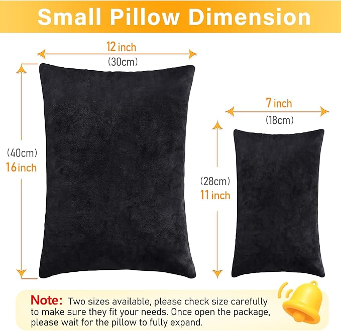 1 MIDDLE ONE 2 Pack Small Pillow, 16 X 12 Inches, Memory Foam Mini Pillow for Travel, Camping, Sleeping, Nap and Neck, Knee, Lumbar Support, Tiny Cushion for Pet, Dogs (Black)
