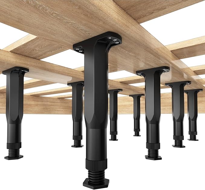 Yuleimy Adjustable Bed Center Support Legs (8.3"-14.5"), Heavy Duty Replacement Slat Legs for Queen & King Size Wooden Frame, Non-Scratch Floor Protection, 8-Pack
