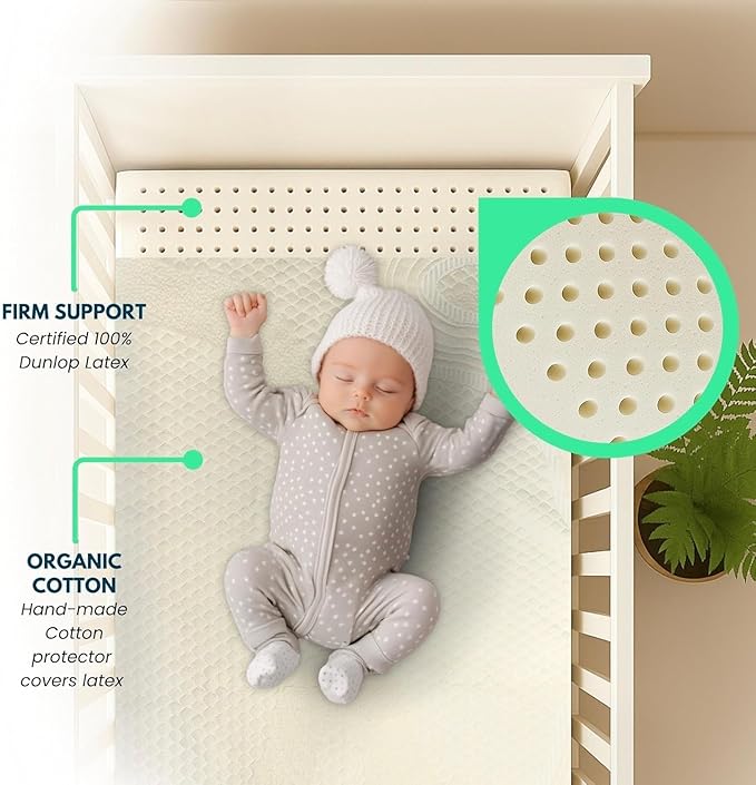 ORGANIC TEXTILES Dual Zone (Firm/Soft) GOLS Certified Latex Mattress Topper for Baby with GOTS Certified Cotton Cover - 3" Cradle (36"x18")
