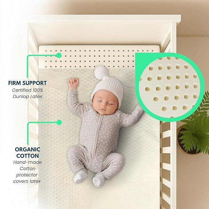 ORGANIC TEXTILES Organic Baby Latex Mattress Topper with Organic Cotton Removable Cover - GOLS/GOTS Certified - 2" Standard (52"x28")