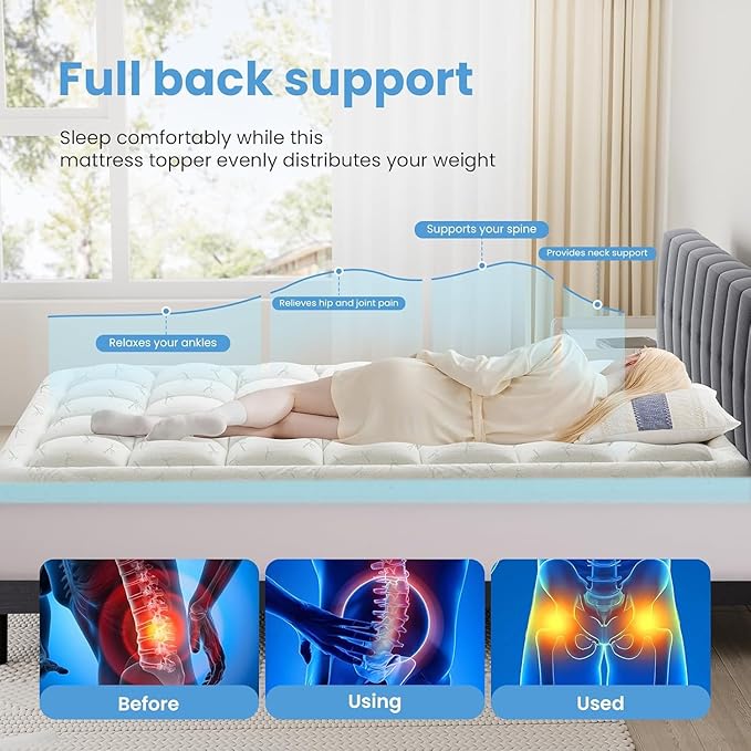 DUMOS Dual Layer Memory Foam Mattress Topper Queen, Gel Memory Foam Mattress Topper and Pillow Top Mattress Pad Cover for Body Pressure Relief, Soft Thick Topper with 8-16 Inch Deep Pocket