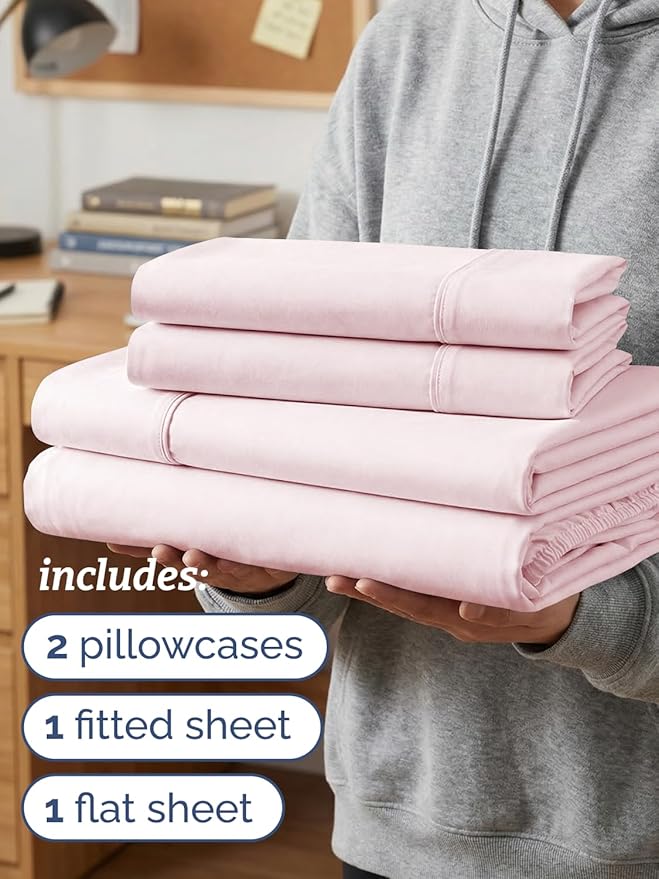 Twin XL 4 Piece Sheet Set - Comfy, Breathable & Cooling - Soft Hotel Luxury Bedding for Women, Men, Kids, Teens and Children - 1 Flat & 1 Fitted Sheet & 2 Pillowcases with Deep Pockets - Lavender Pink