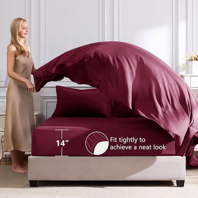 CozyLux Oversized Queen Comforter Set Burgundy - 7 Pieces Bed in a Bag Comforter Set with Sheets, Luxury Soft Bed Set, Bedding Set with Down Alternative Comforter, Sheets, Pillowcases & Shams, Red