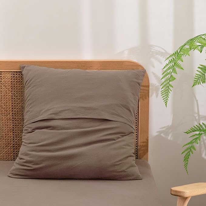 BESTOUCH 100% Washed Cotton Pillowcase for Hair and Skin Linen Feel Soft Comfortable Breathable 2 Set Pillow Case with Envelope Closure Solid Pine Bark Brown Euro 26x26 Inches