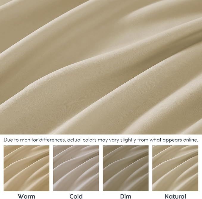 Nestl 2 Pack Beige Cream Fitted Sheet Extra Deep Pocket, Hotel Luxury QueenFitted Sheet Only Easily Fits 18 to 24 Inch Mattress, Super Soft, Wrinkle-Free and Breathable with Corner Straps