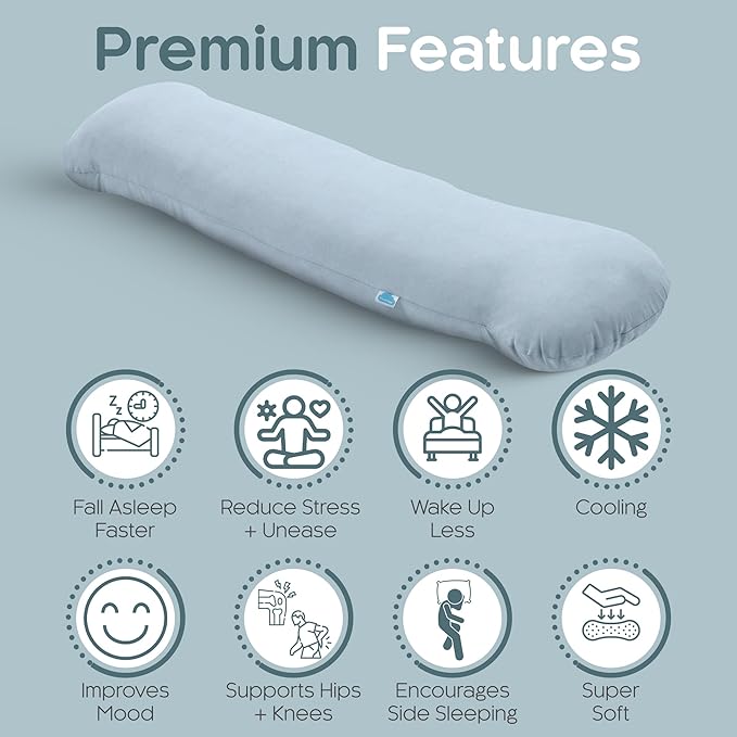 Weighted Body Pillow 8lbs - Weighted Pillow for Deeper Sleep (48" x 14") - Cooling Body Pillows for Adults, Side Sleeper Body Pillows with Cover (X-Large/Arctic Blue)
