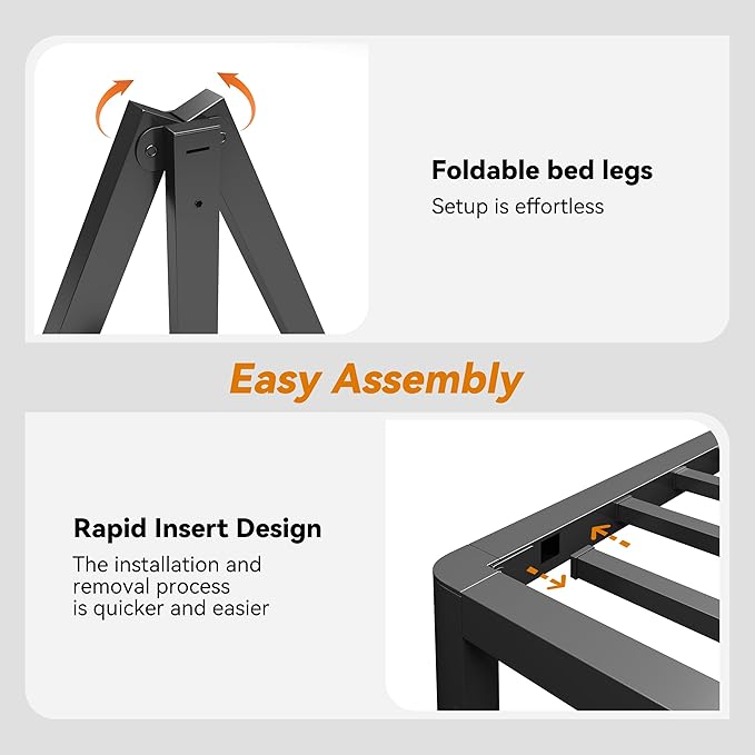 NKZ Full Platform Bed Frame 4 Inch, Heavy Duty Metal Low Profile Bed Frame with Round Corner Legs, 3500lbs Weight Capacity Reinforced Frame, No Box Spring Needed，Noise-Free, Easy Assembly
