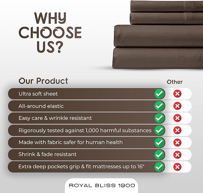 Split California King Sheets Sets - 5 Pcs Set - Split California King Sheets Sets for Adjustable Bed Cal King Split Sheets for Adjustable Bed Split California King Sheets (Chocolate)