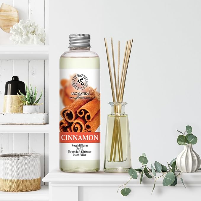 Cinnamon Reed Diffuser Refill with Natural Essential Cinnamon Oil 6.8 Fl Oz - Fresh & Long Lasting Fragrance - Reed Diffuser Oil Refill for Aromatherapy - Home - Fitness - Boutique