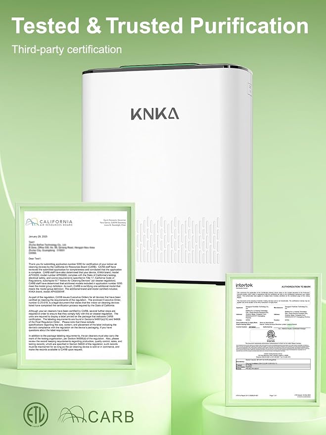 KNKA Air Purifiers for Home Large Room Bedroom Up to 1123 Ft² in 1 Hr, Washable Filters, AQI Display, Turbo Mode, Auto & Sleep Modes, HEPA Air Cleaner for Dust, Pet Hair, Pollen (APH3000)