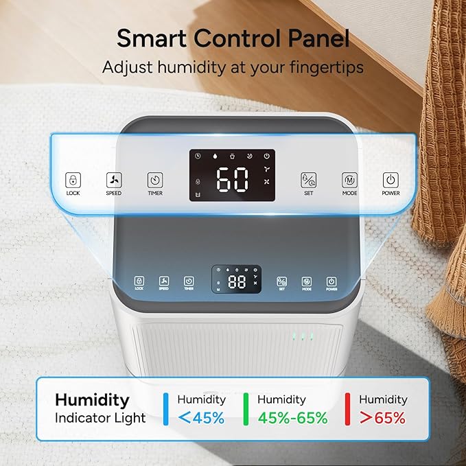 DR.PREPARE 2500-2600 Sq.Ft Dehumidifier for Home with Drain Hose, 38 Pints/Day Dehumidifier for Basement, Bedroom, Bathroom, Dry Clothes, Intelligent Humidistat, 3 Modes, 24H Timer, 0.53 Gal Bucket