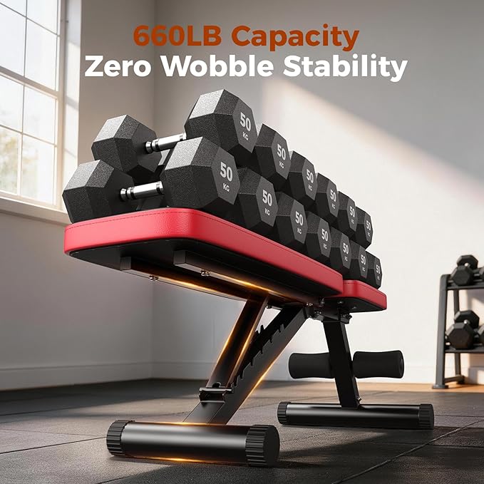 NICEPEOPLE Adjustable Weight Bench for Home Gym, 660LBS Capacity Workout Bench with 8 Backrests for Chest Shoulders Arms, Compact and Foldable Strength Bench for Small Space Apartment Room