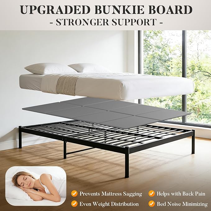 Premium Bunkie Board Queen Size (60" x 80") – High Density Mattress Support, Helps Reduce Sagging, Low Profile, Non-Slip, Moisture-Resistant, for Platform & Slatted Bed Frames